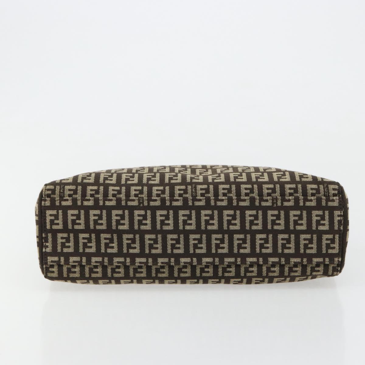 FENDI Zucchino Canvas Hand Bag Brown Silver Auth ka4734