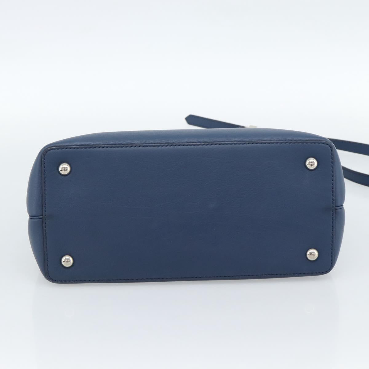 FENDI Petite To Jules Hand Bag Leather 2way Blue Silver Auth ka4735V