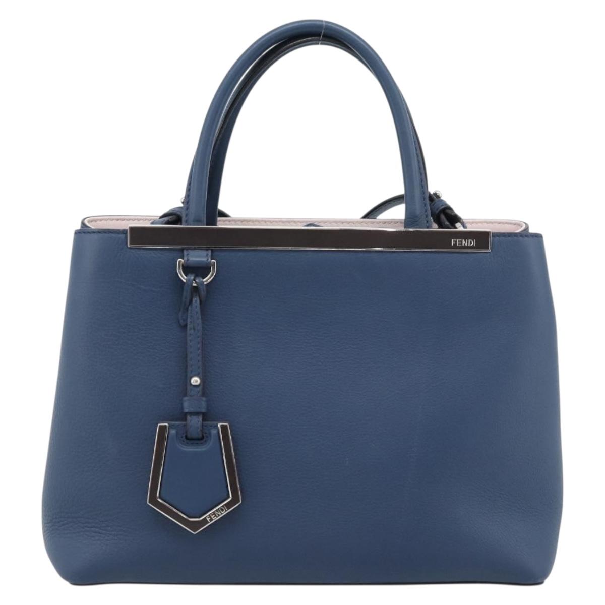FENDI Petite To Jules Hand Bag Leather 2way Blue Silver Auth ka4735V