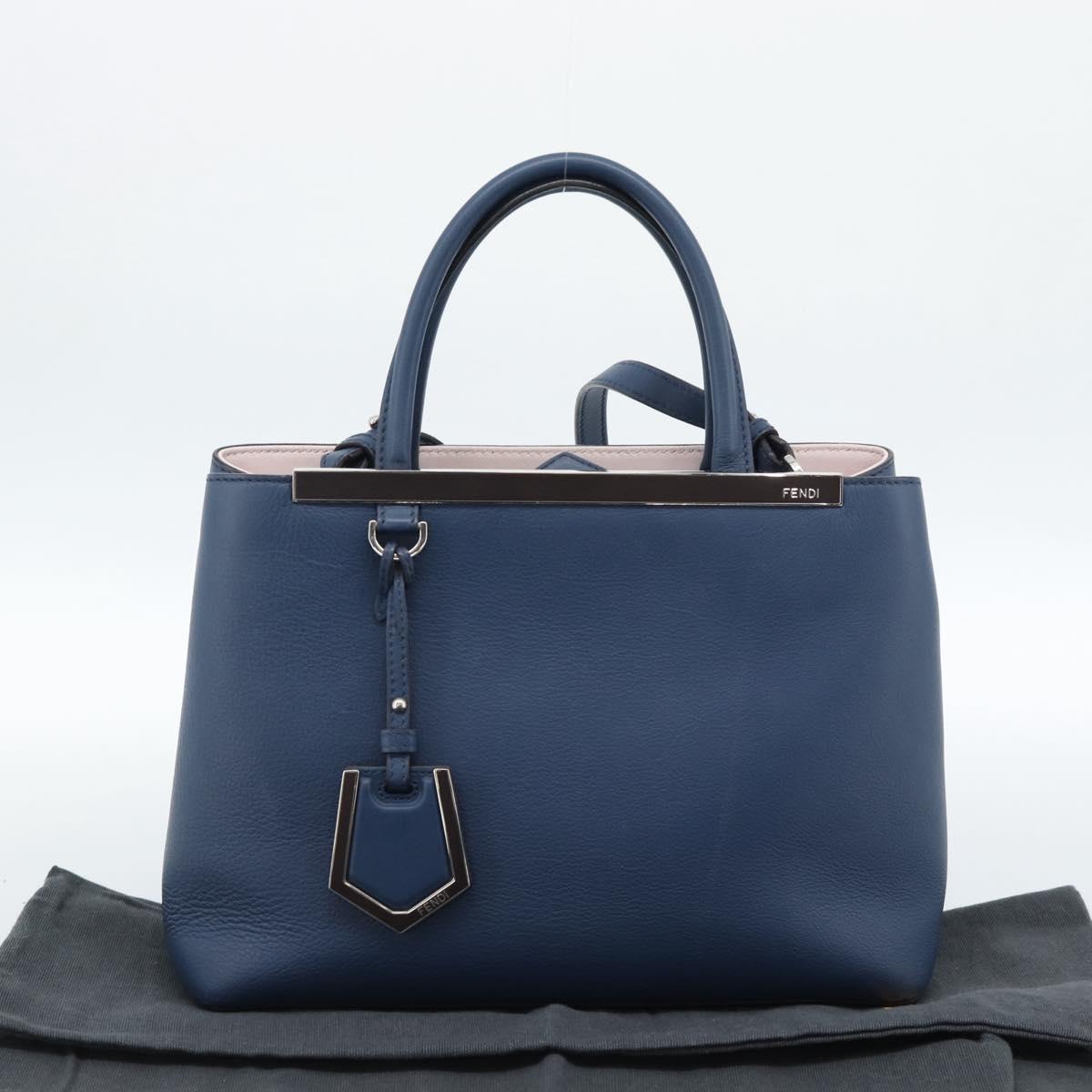 FENDI Petite To Jules Hand Bag Leather 2way Blue Silver Auth ka4735V