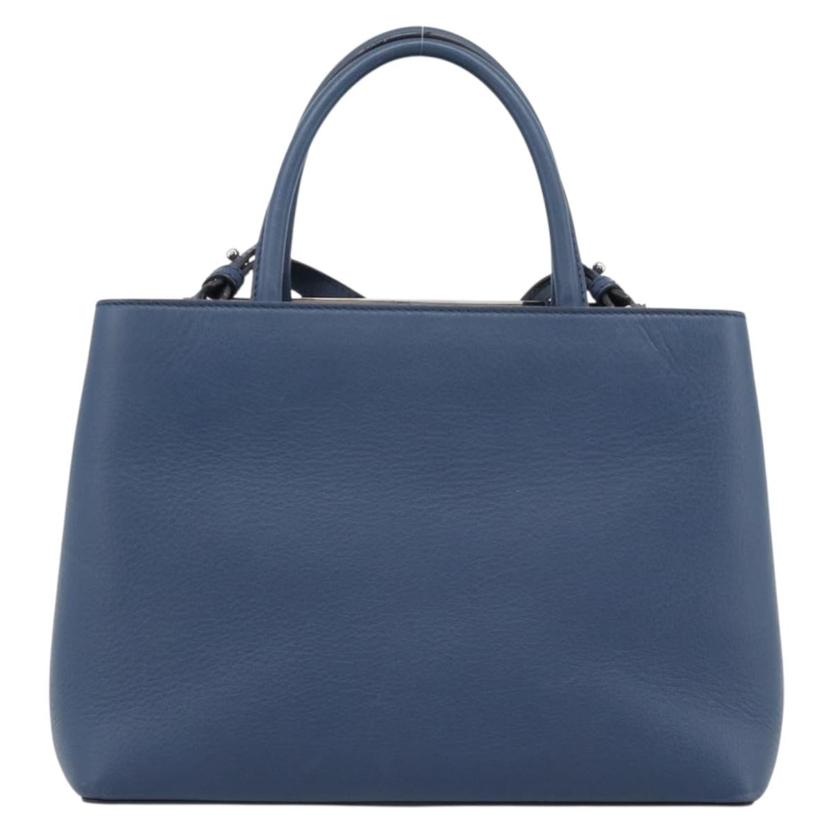 FENDI Petite To Jules Hand Bag Leather 2way Blue Silver Auth ka4735V