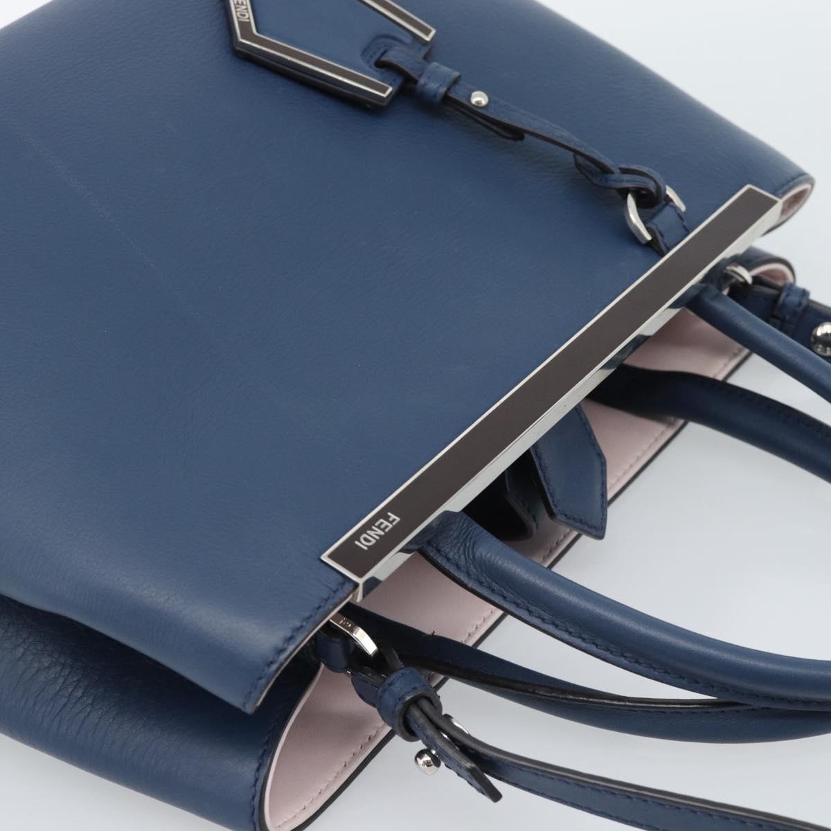 FENDI Petite To Jules Hand Bag Leather 2way Blue Silver Auth ka4735V