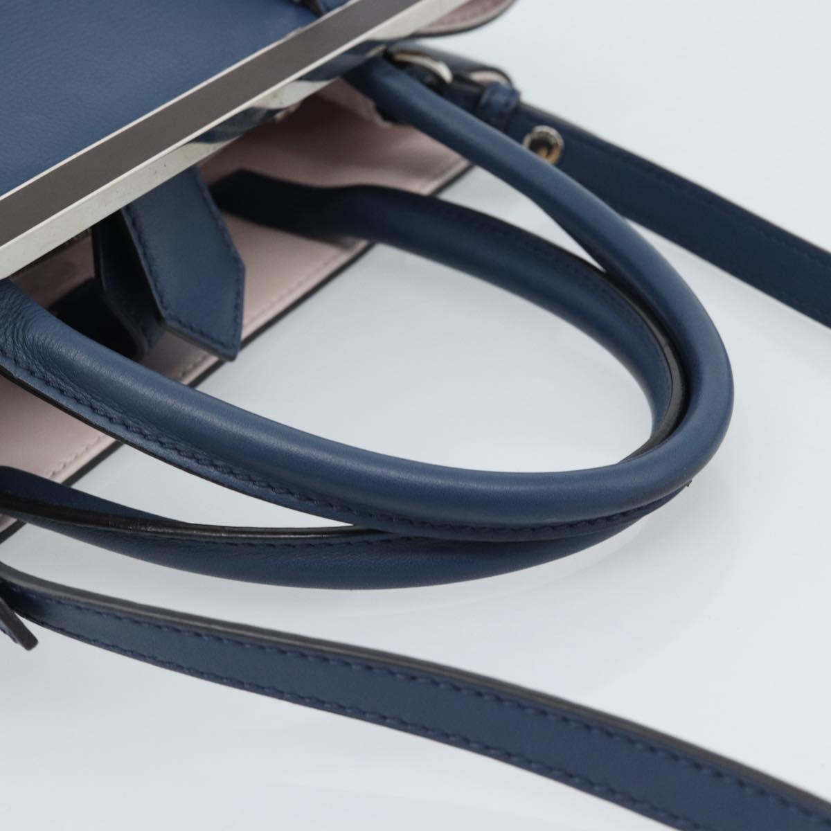 FENDI Petite To Jules Hand Bag Leather 2way Blue Silver Auth ka4735V