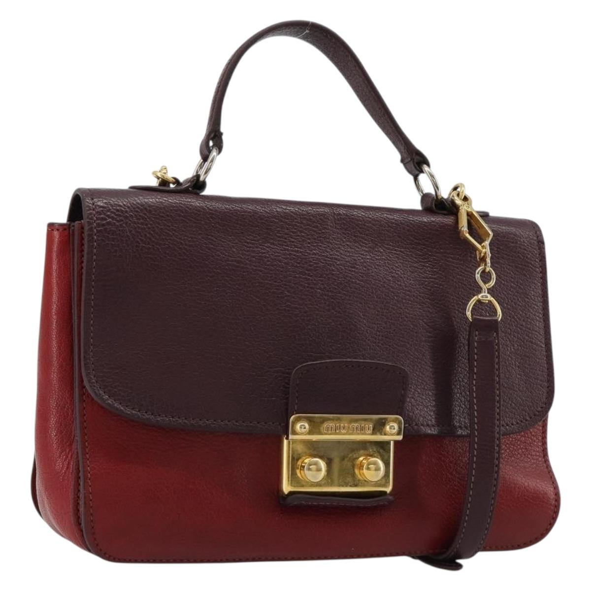 Miu Miu Hand Bag Leather 2way Red Gold Auth ka4739A