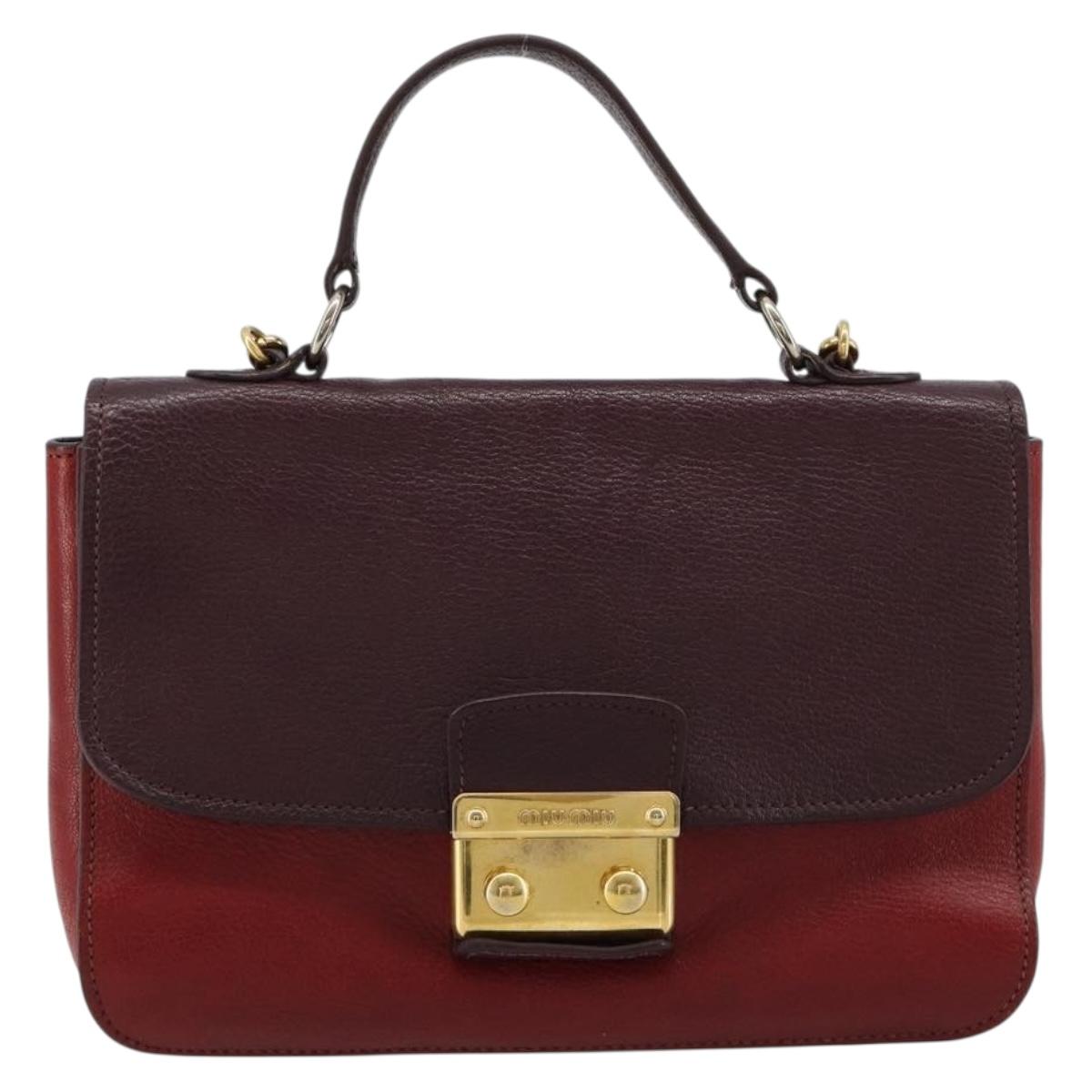 Miu Miu Hand Bag Leather 2way Red Gold Auth ka4739A