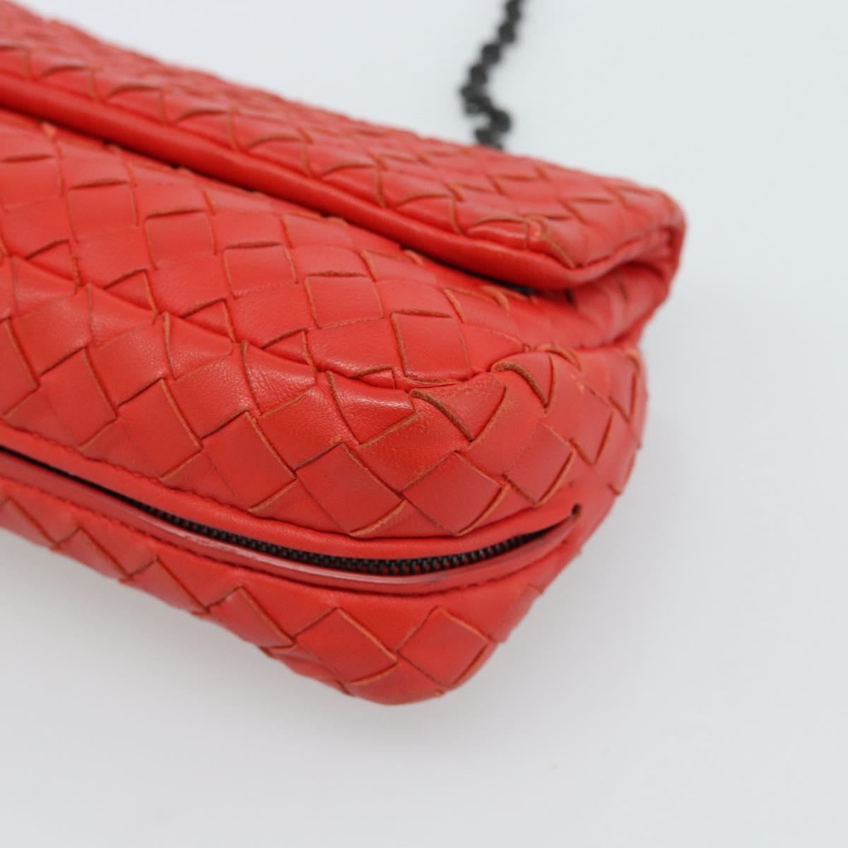 BOTTEGA VENETA INTRECCIATO Chain Shoulder Bag Leather Red Auth ka4740A