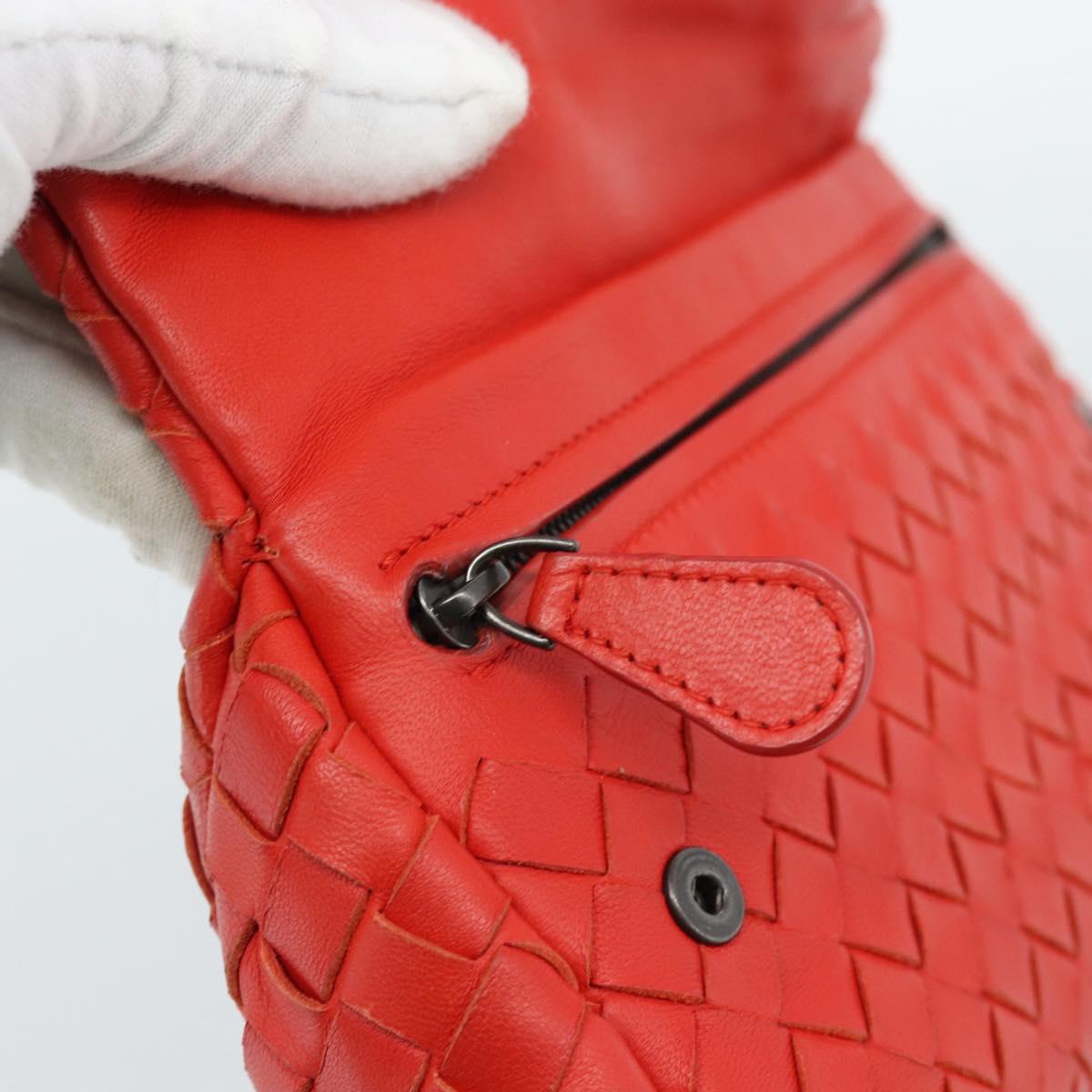 BOTTEGA VENETA INTRECCIATO Chain Shoulder Bag Leather Red Auth ka4740A