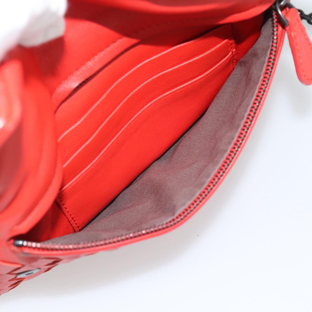 BOTTEGA VENETA INTRECCIATO Chain Shoulder Bag Leather Red Auth ka4740A