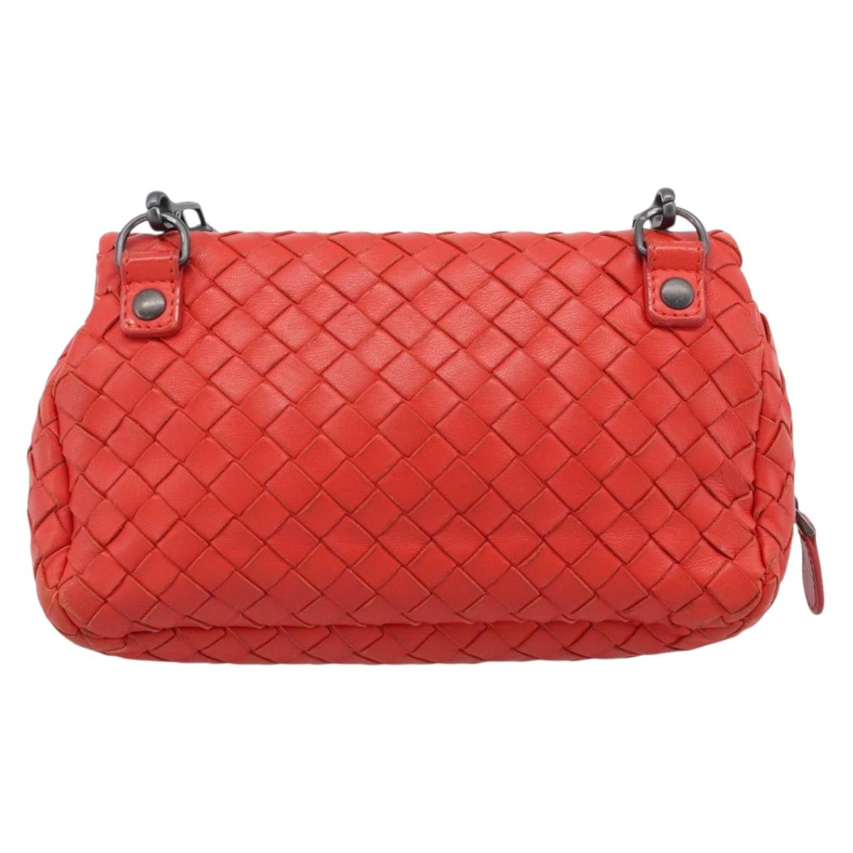 BOTTEGA VENETA INTRECCIATO Chain Shoulder Bag Leather Red Auth ka4740A