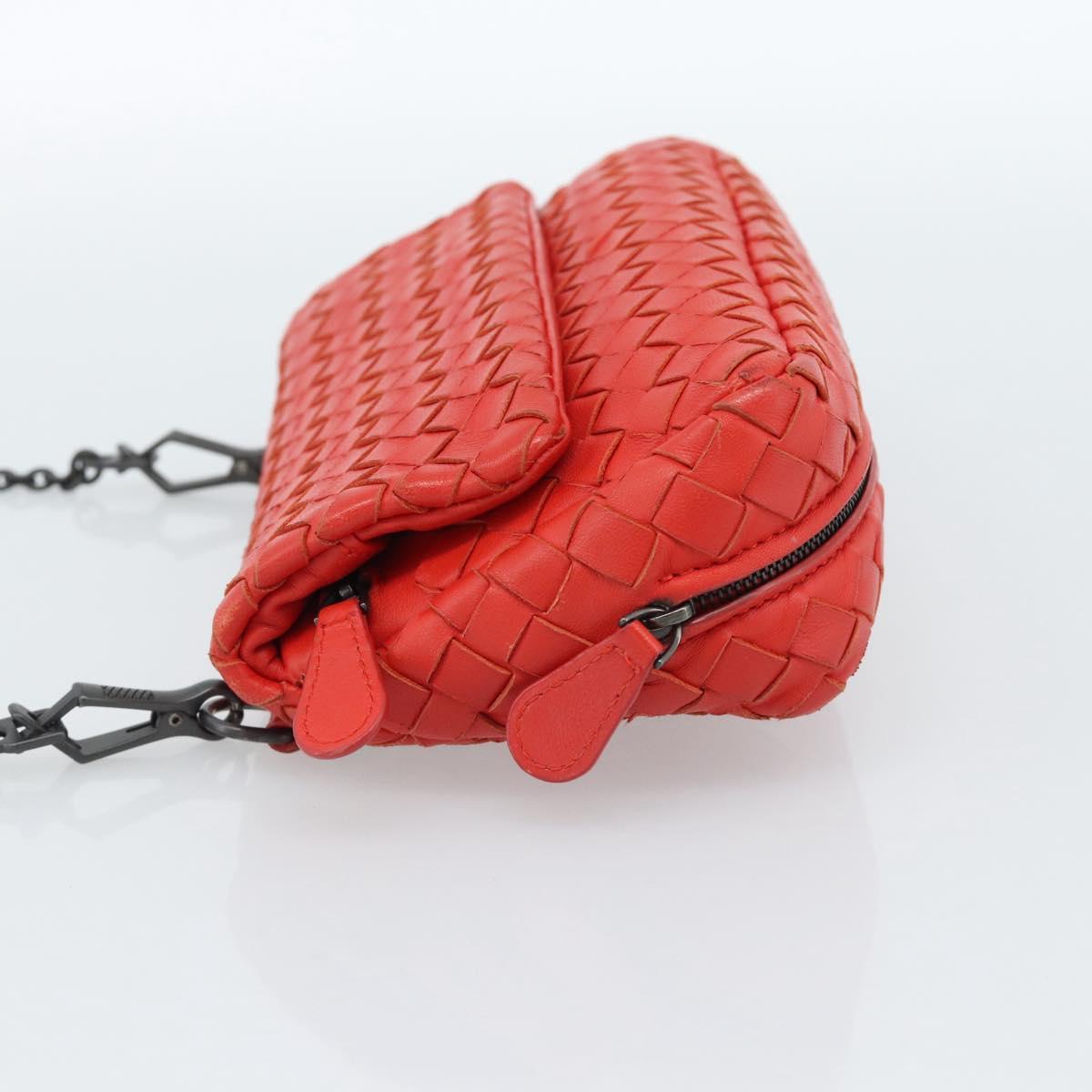 BOTTEGA VENETA INTRECCIATO Chain Shoulder Bag Leather Red Auth ka4740A