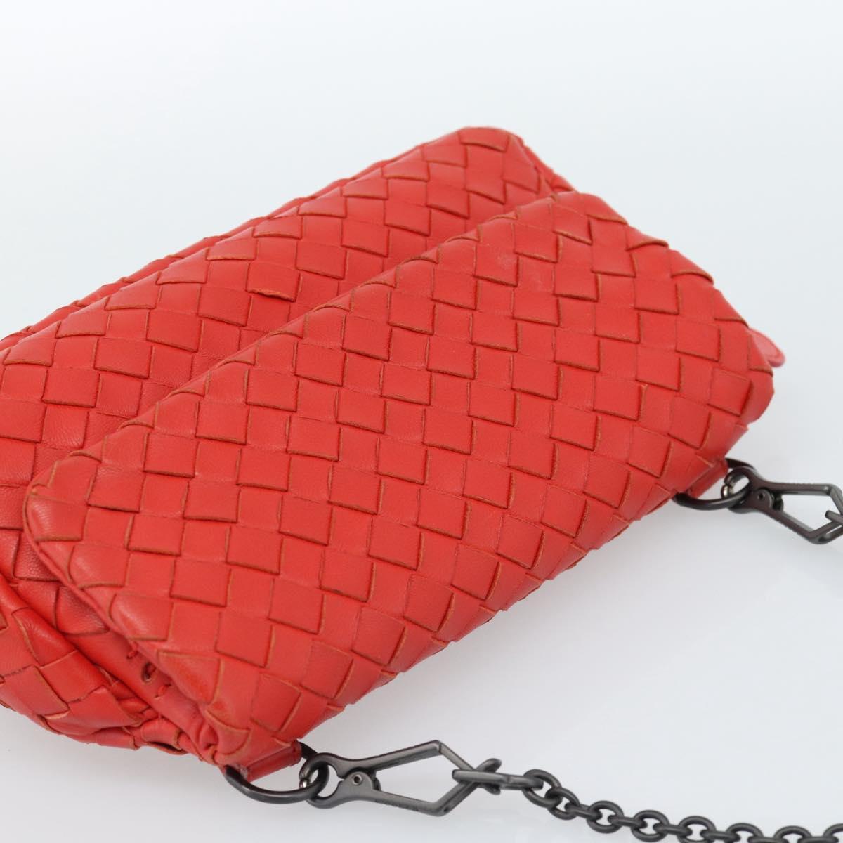 BOTTEGA VENETA INTRECCIATO Chain Shoulder Bag Leather Red Auth ka4740A