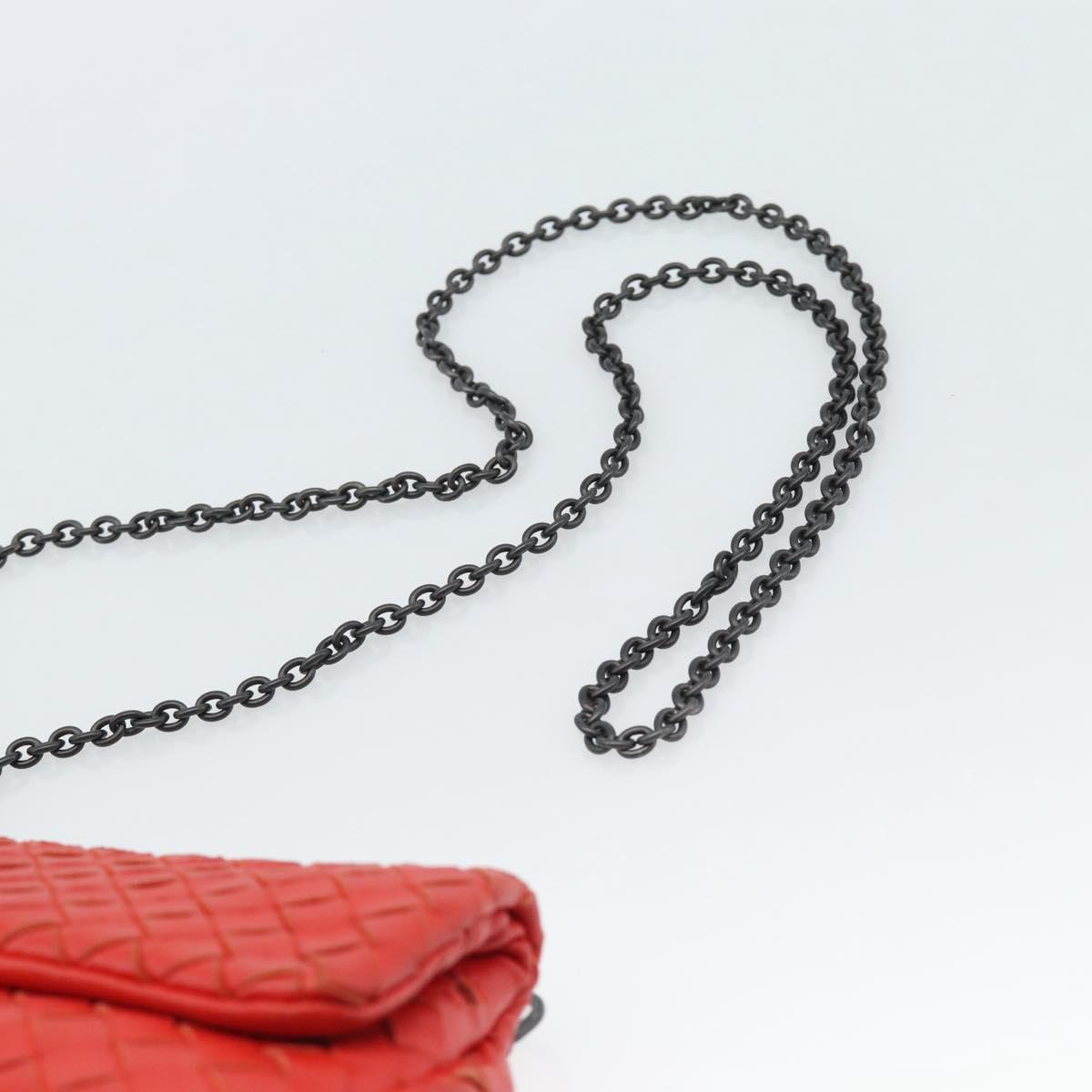 BOTTEGA VENETA INTRECCIATO Chain Shoulder Bag Leather Red Auth ka4740A