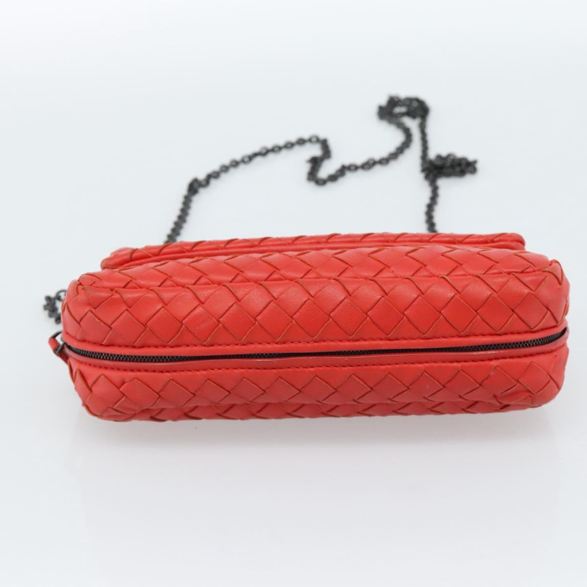 BOTTEGA VENETA INTRECCIATO Chain Shoulder Bag Leather Red Auth ka4740A