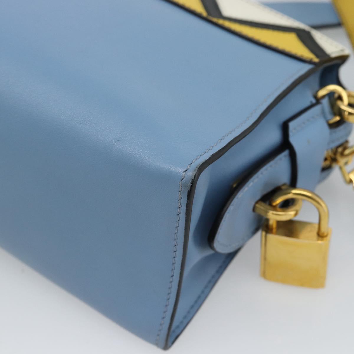 PRADA Shoulder Bag Leather Light Blue Gold Auth ka4742M