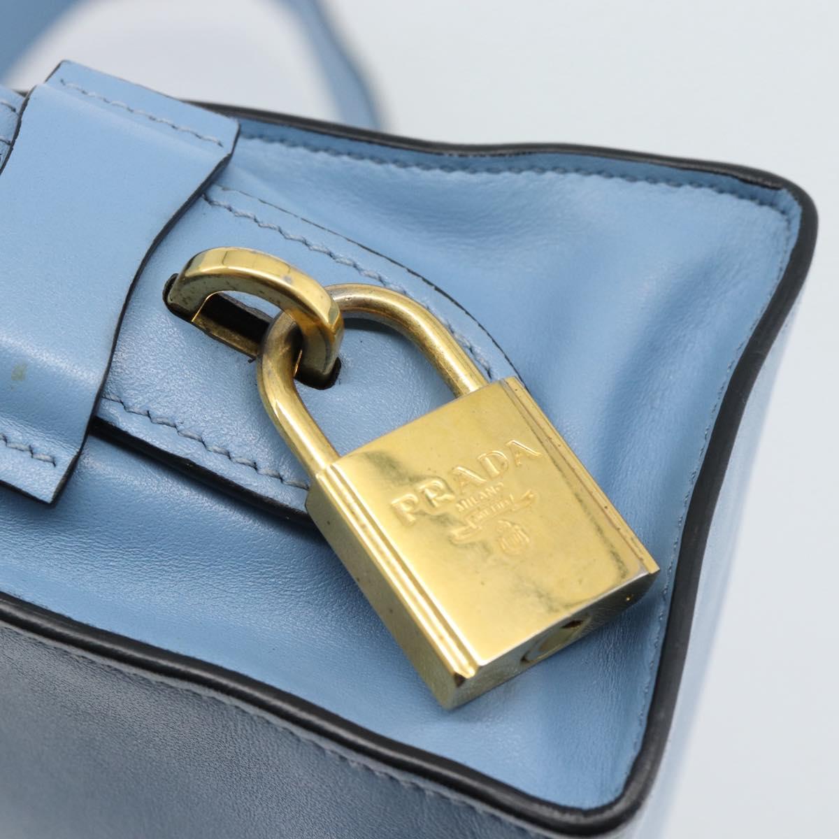 PRADA Shoulder Bag Leather Light Blue Gold Auth ka4742M