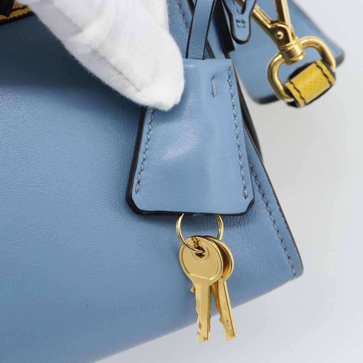 PRADA Shoulder Bag Leather Light Blue Gold Auth ka4742M