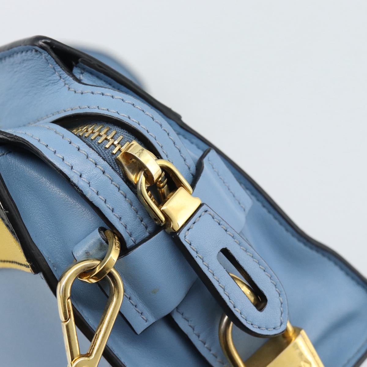 PRADA Shoulder Bag Leather Light Blue Gold Auth ka4742M