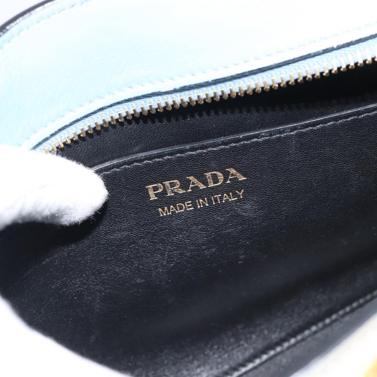 PRADA Shoulder Bag Leather Light Blue Gold Auth ka4742M