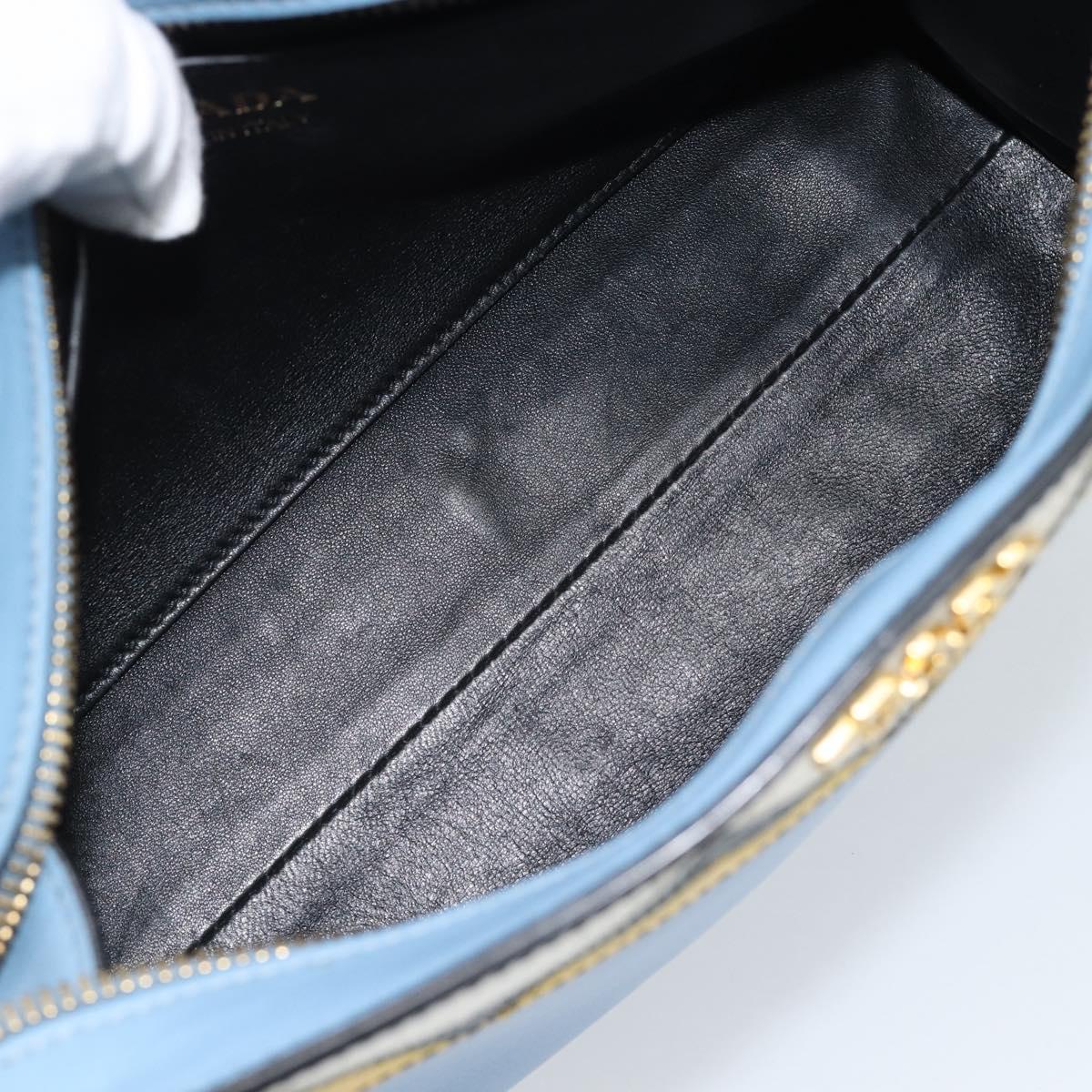 PRADA Shoulder Bag Leather Light Blue Gold Auth ka4742M