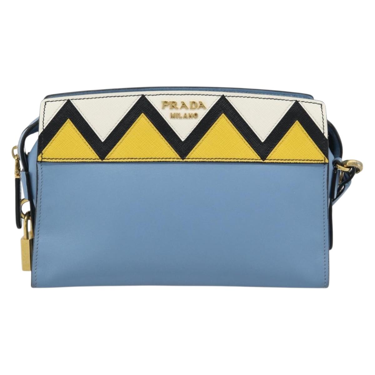 PRADA Shoulder Bag Leather Light Blue Gold Auth ka4742M