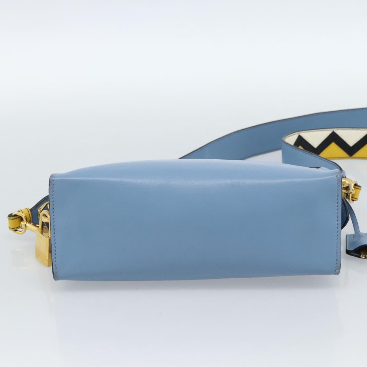PRADA Shoulder Bag Leather Light Blue Gold Auth ka4742M