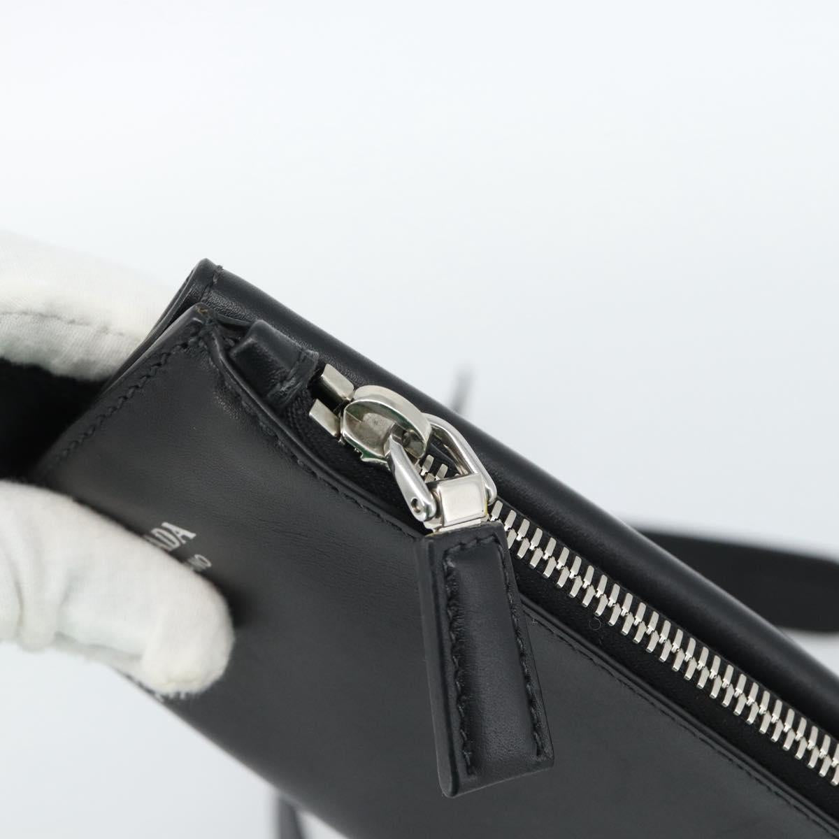 PRADA Triangle Shoulder Bag Leather Black Yellow Auth ka4743SM