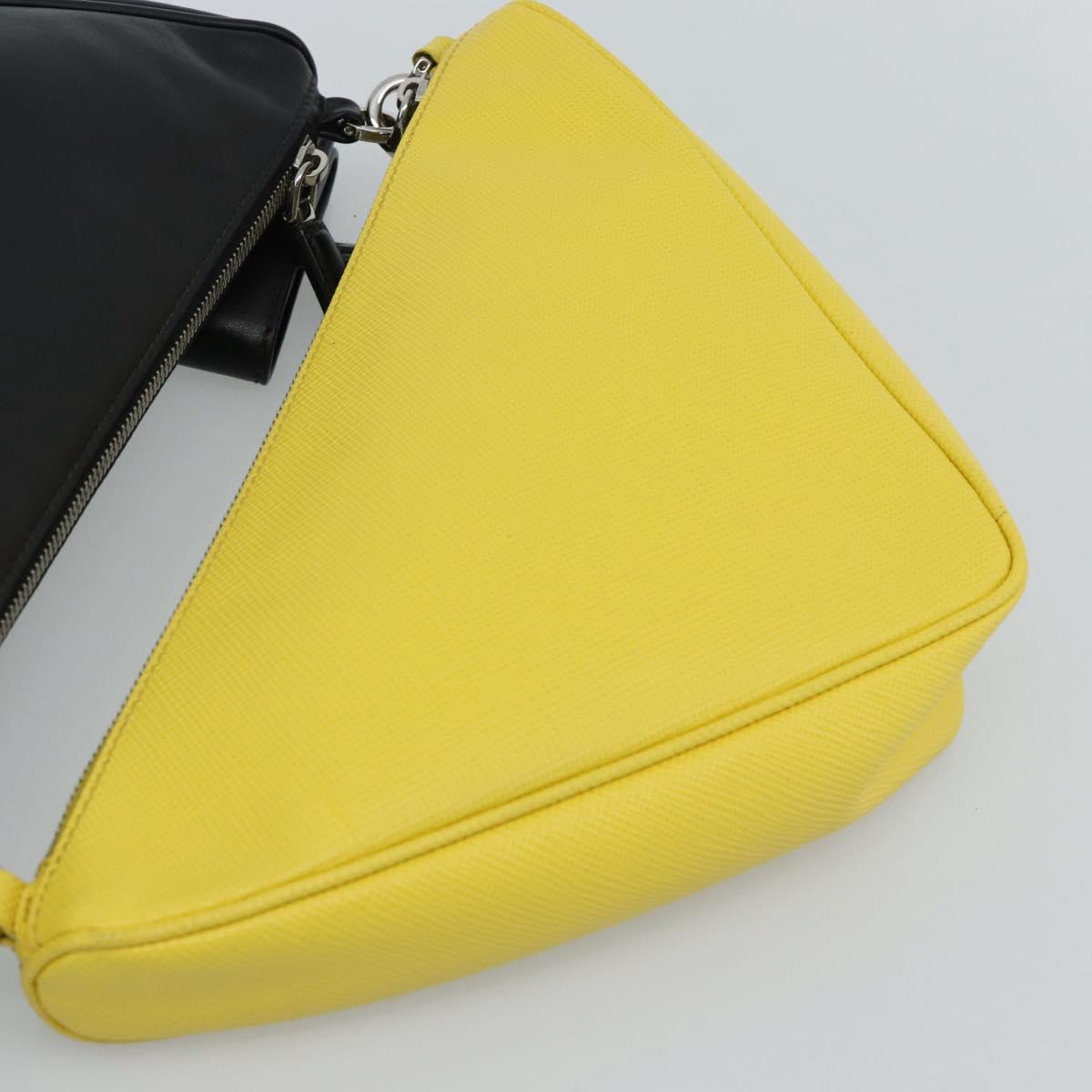 PRADA Triangle Shoulder Bag Leather Black Yellow Auth ka4743SM