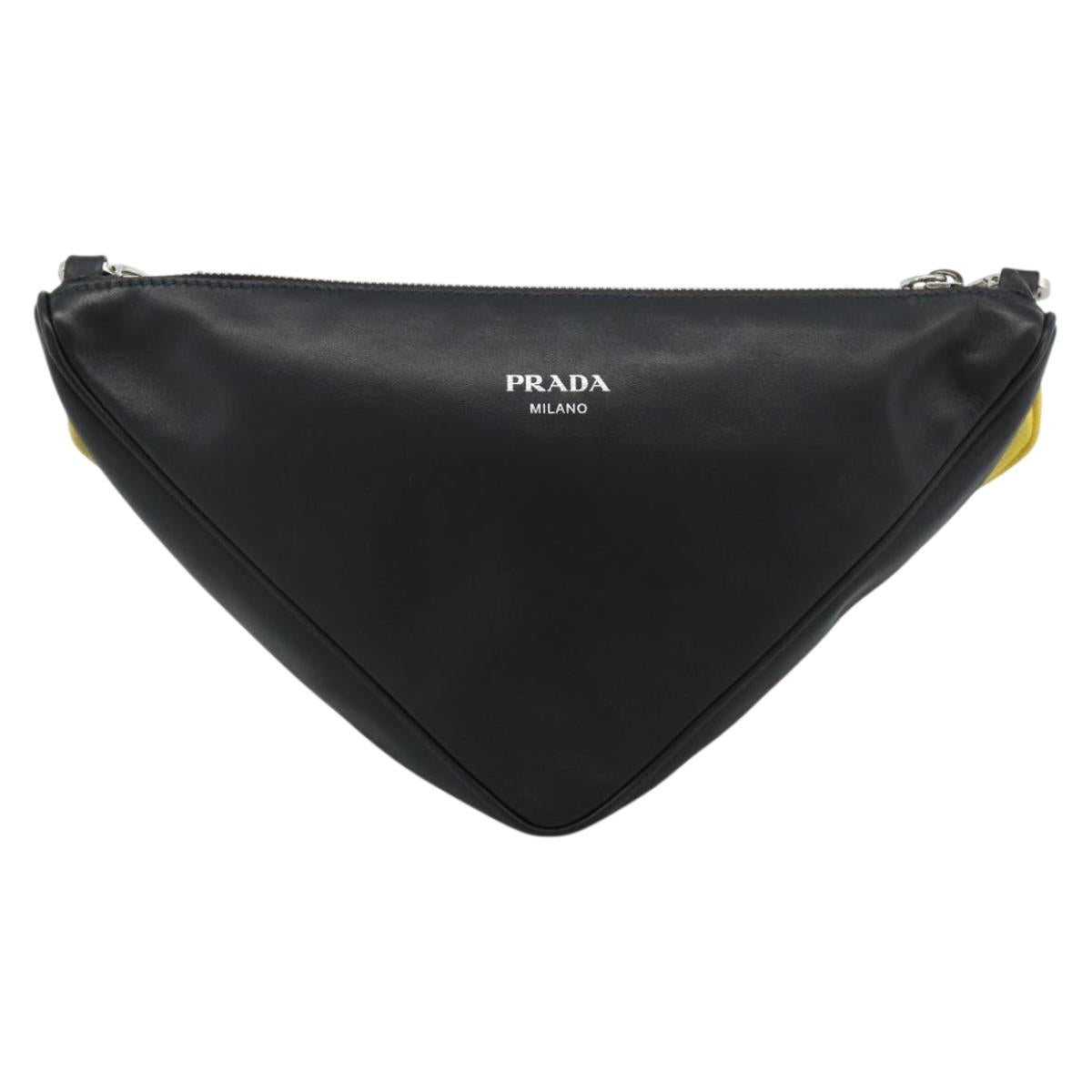 PRADA Triangle Shoulder Bag Leather Black Yellow Auth ka4743SM
