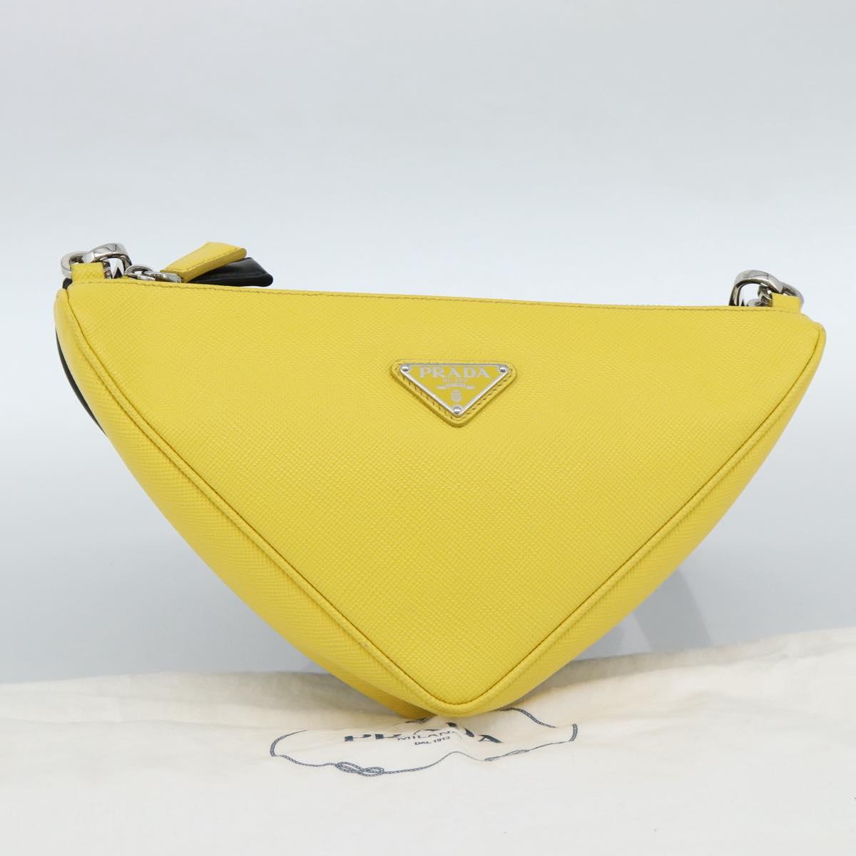 PRADA Triangle Shoulder Bag Leather Black Yellow Auth ka4743SM