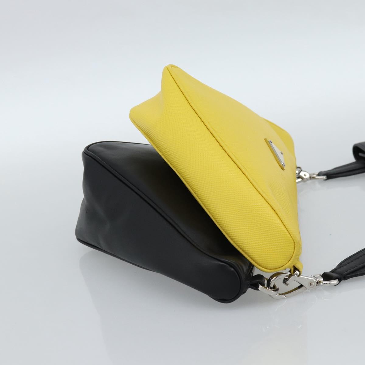 PRADA Triangle Shoulder Bag Leather Black Yellow Auth ka4743SM