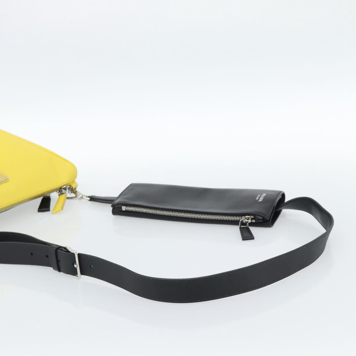 PRADA Triangle Shoulder Bag Leather Black Yellow Auth ka4743SM