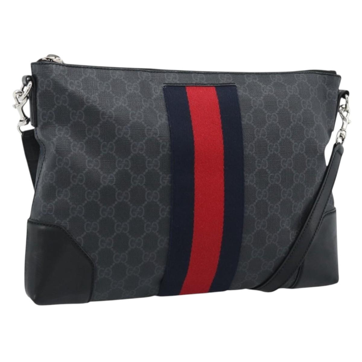 GUCCI GG Supreme Sherry Line Shoulder Bag PVC Black Red Navy 474139 Auth ka4744V