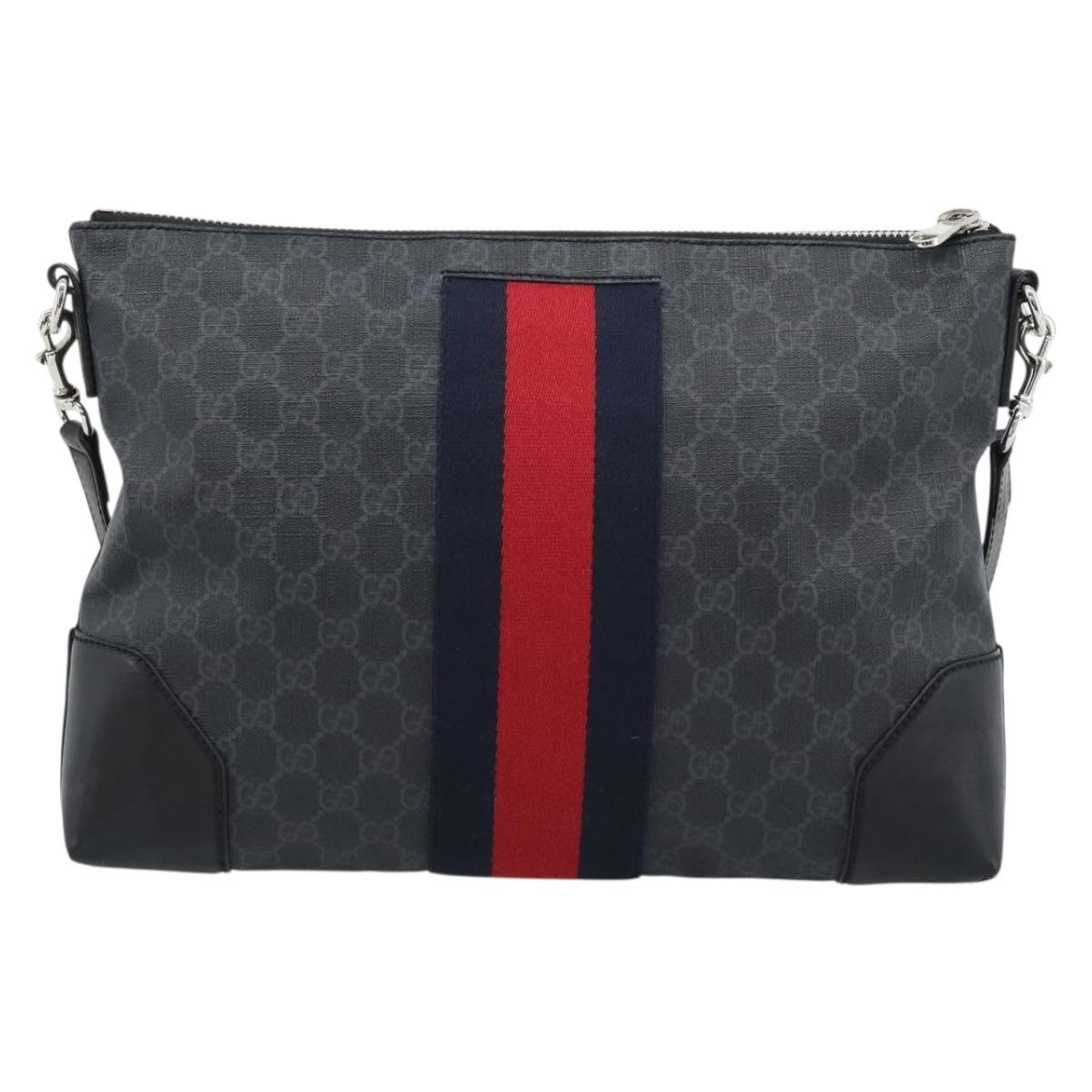 GUCCI GG Supreme Sherry Line Shoulder Bag PVC Black Red Navy 474139 Auth ka4744V