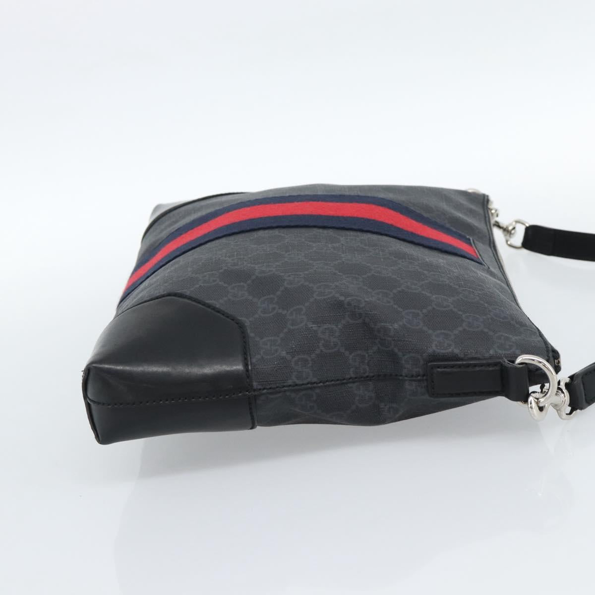 GUCCI GG Supreme Sherry Line Shoulder Bag PVC Black Red Navy 474139 Auth ka4744V