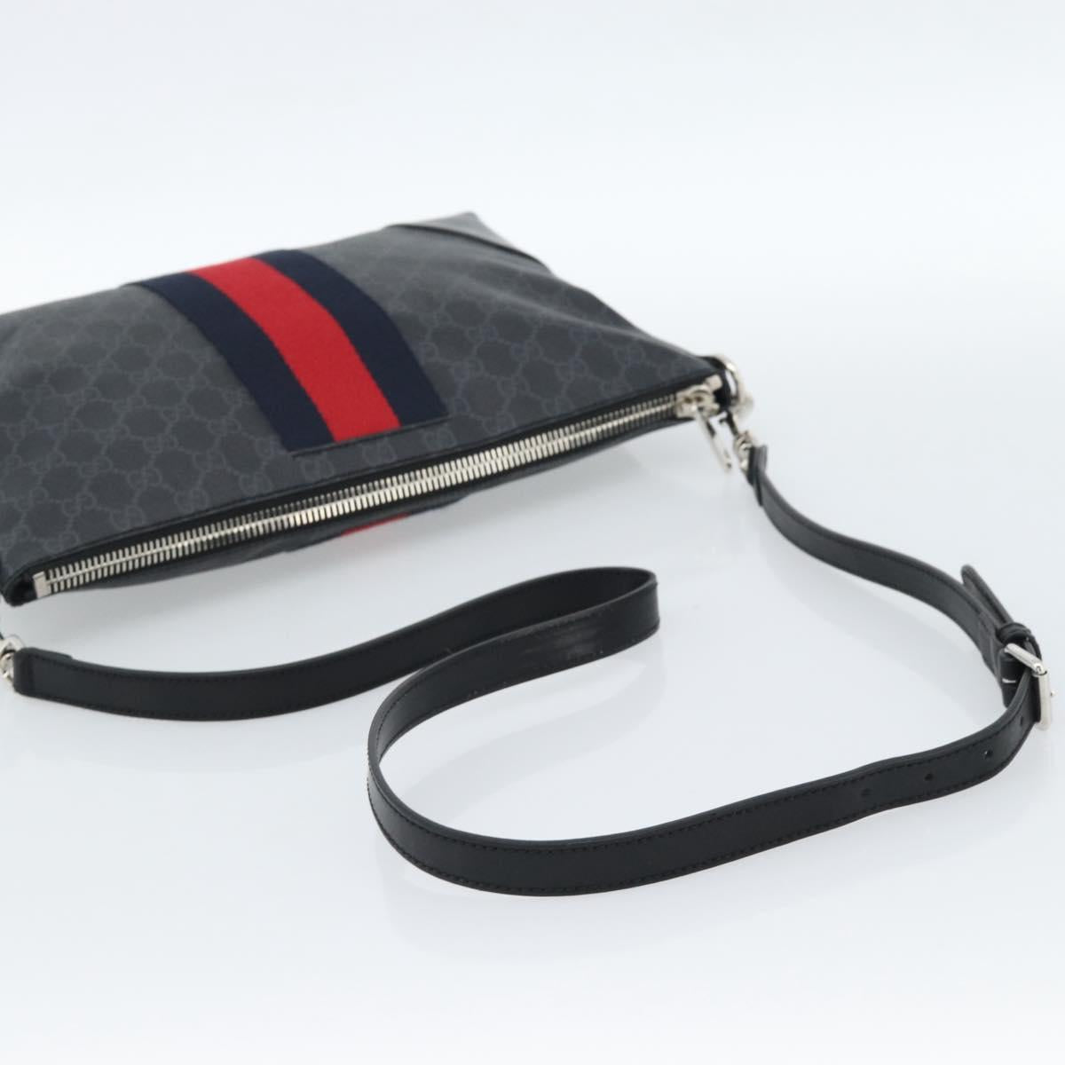 GUCCI GG Supreme Sherry Line Shoulder Bag PVC Black Red Navy 474139 Auth ka4744V
