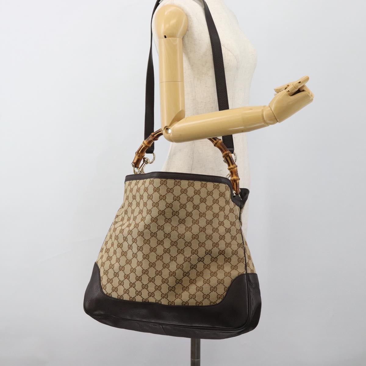 GUCCI Bamboo GG Canvas Hand Bag 2way Beige Gold 282315 Auth ka4747V