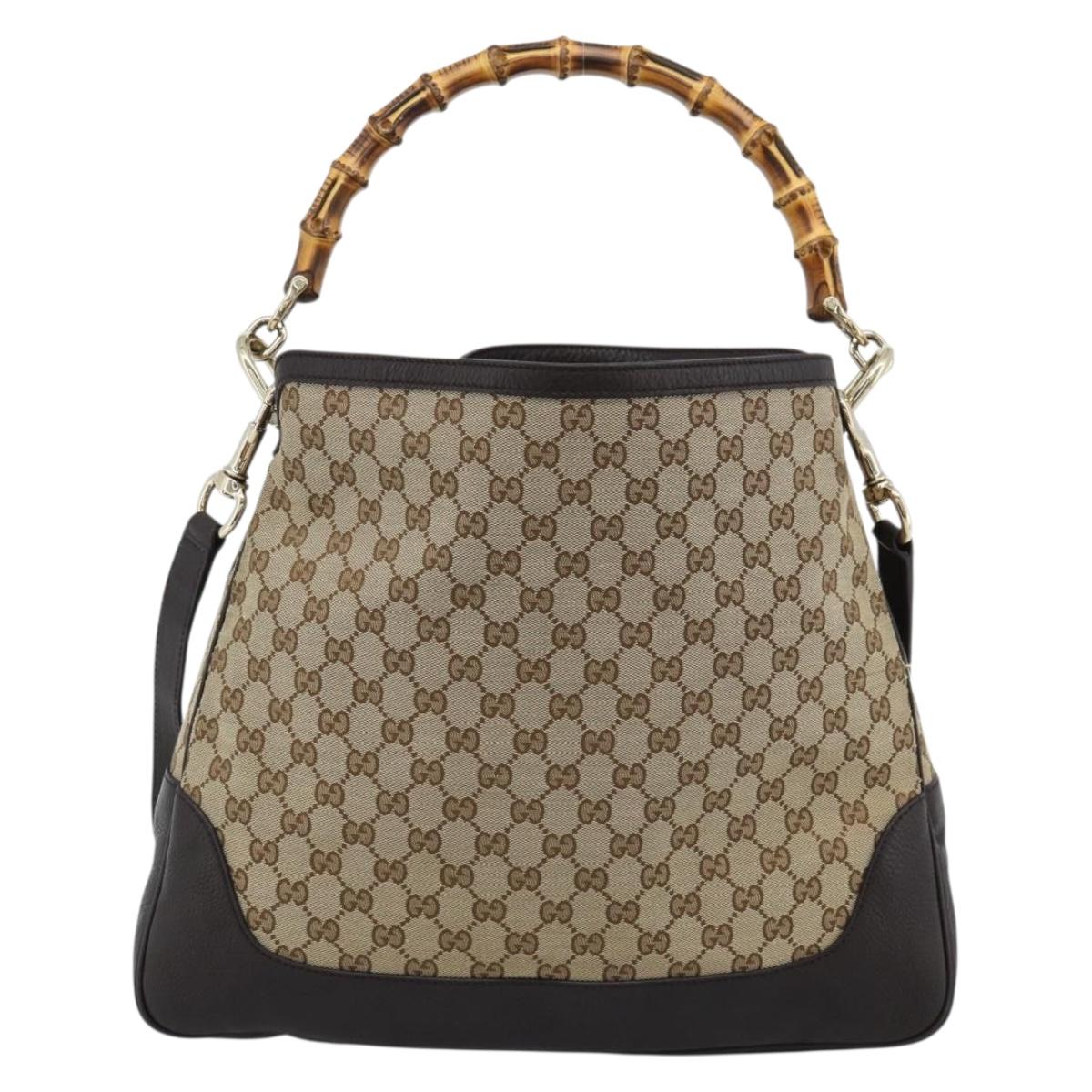 GUCCI Bamboo GG Canvas Hand Bag 2way Beige Gold 282315 Auth ka4747V