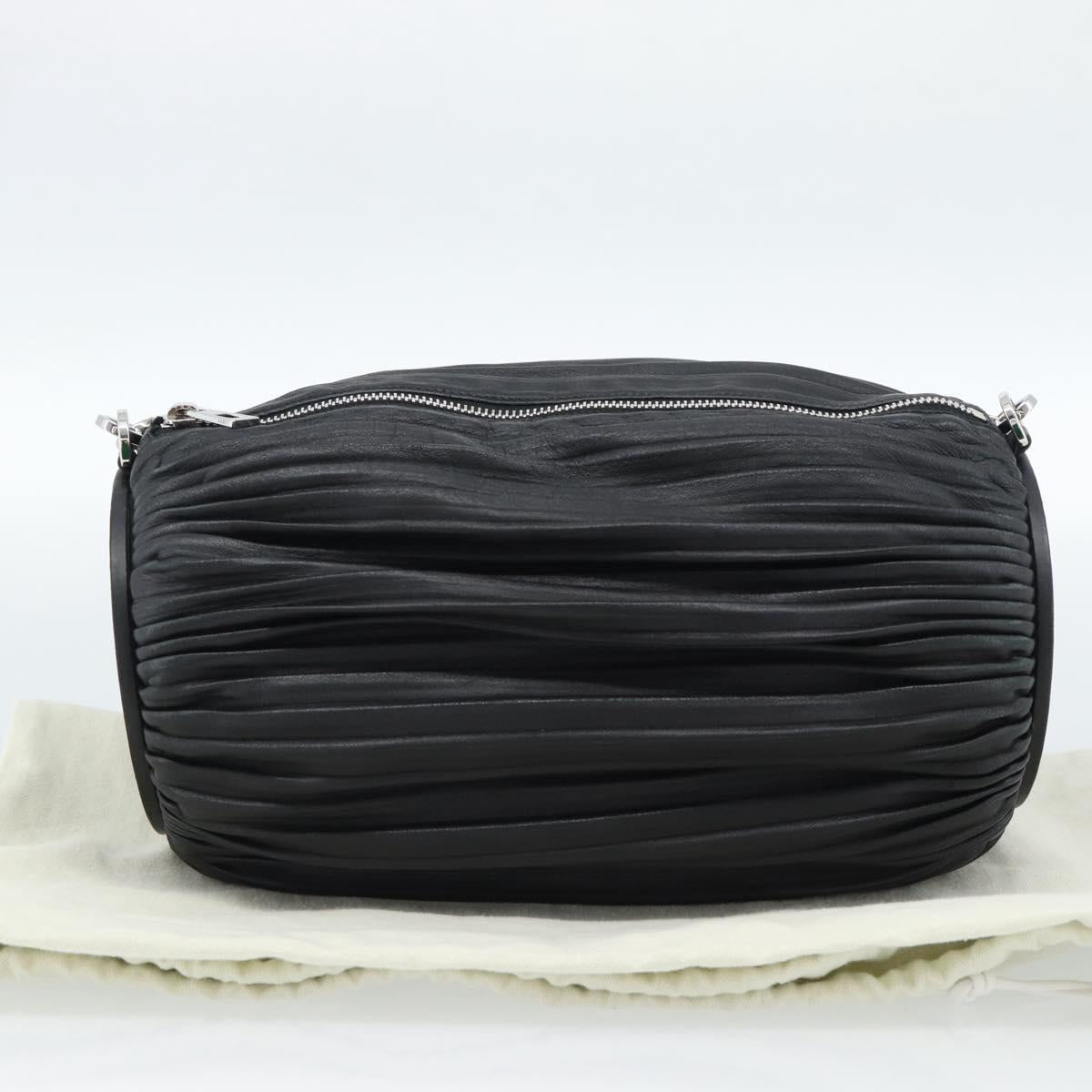 LOEWE Bracelet Pouch Large Shoulder Bag Nappa leather Black Silver Auth ka4749SM