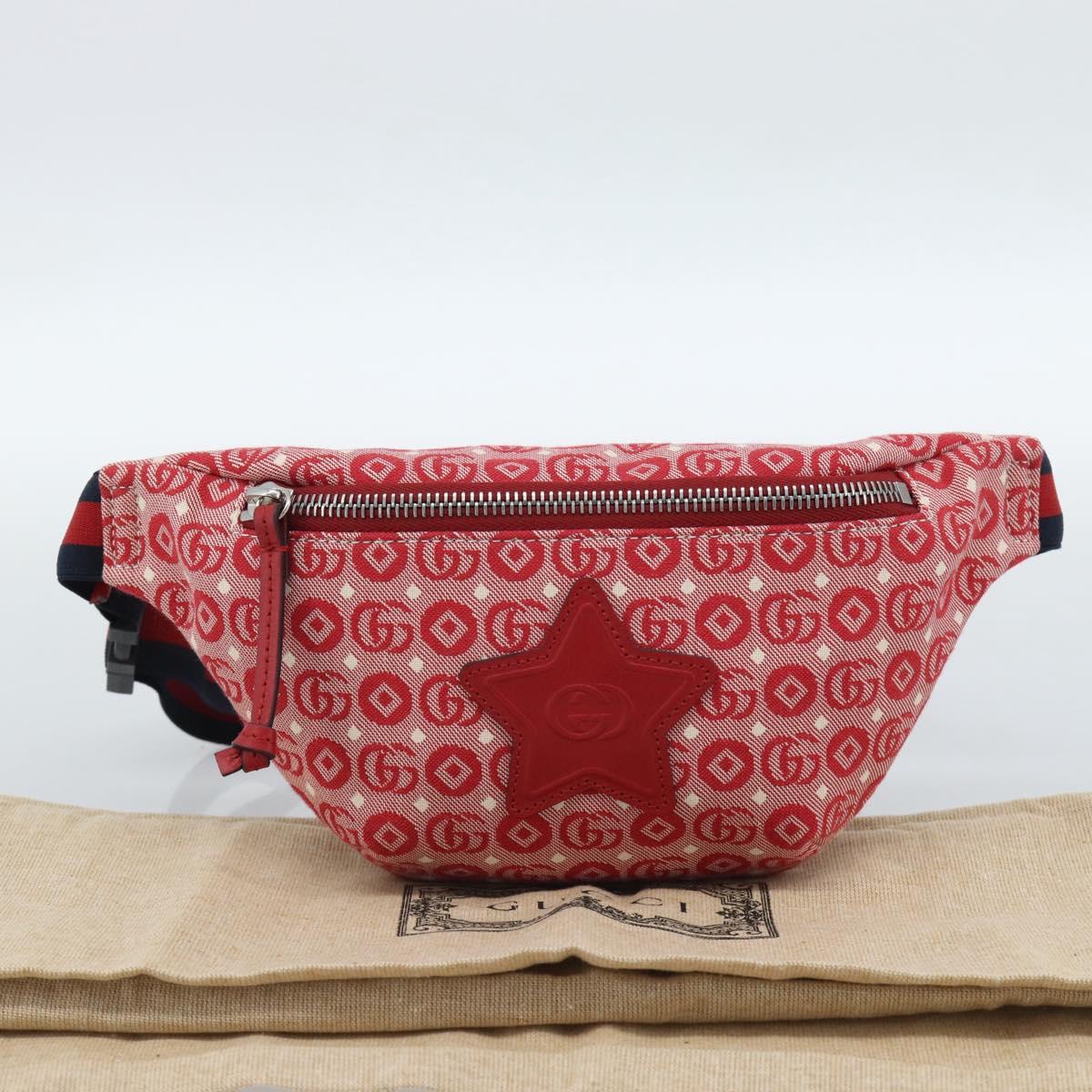 GUCCI Children's Sherry Line Waist bag Canvas Navy Red 502095 Auth ka4751M