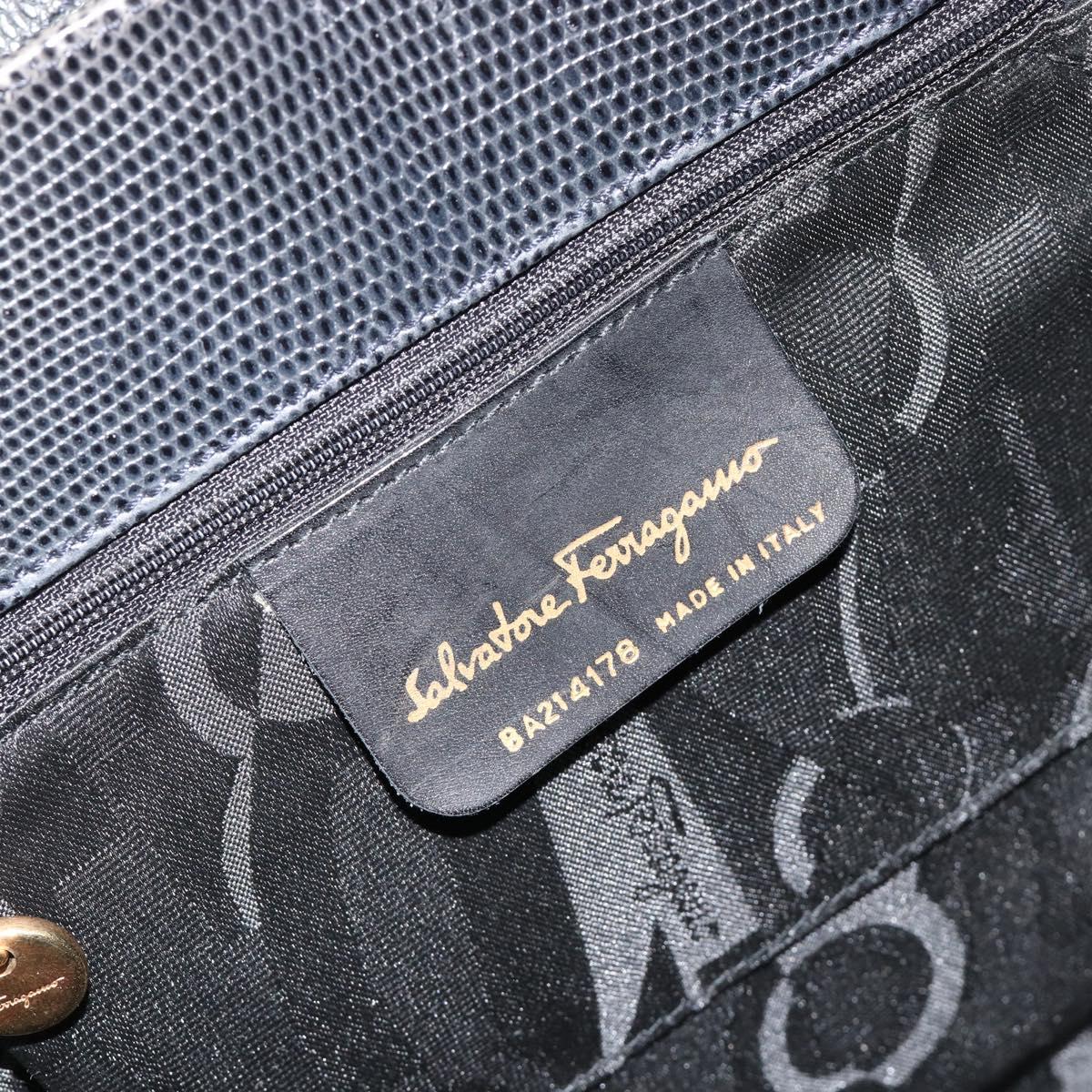 Salvatore Ferragamo Vala Hand Bag Leather 2way Navy Gold Auth ka4752