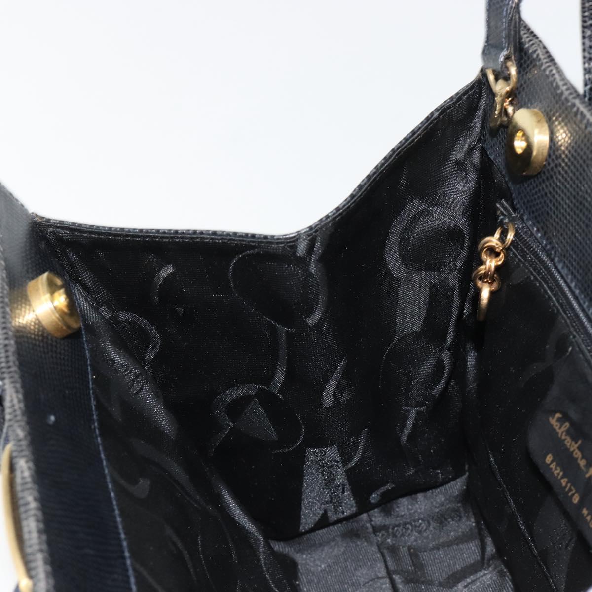 Salvatore Ferragamo Vala Hand Bag Leather 2way Navy Gold Auth ka4752