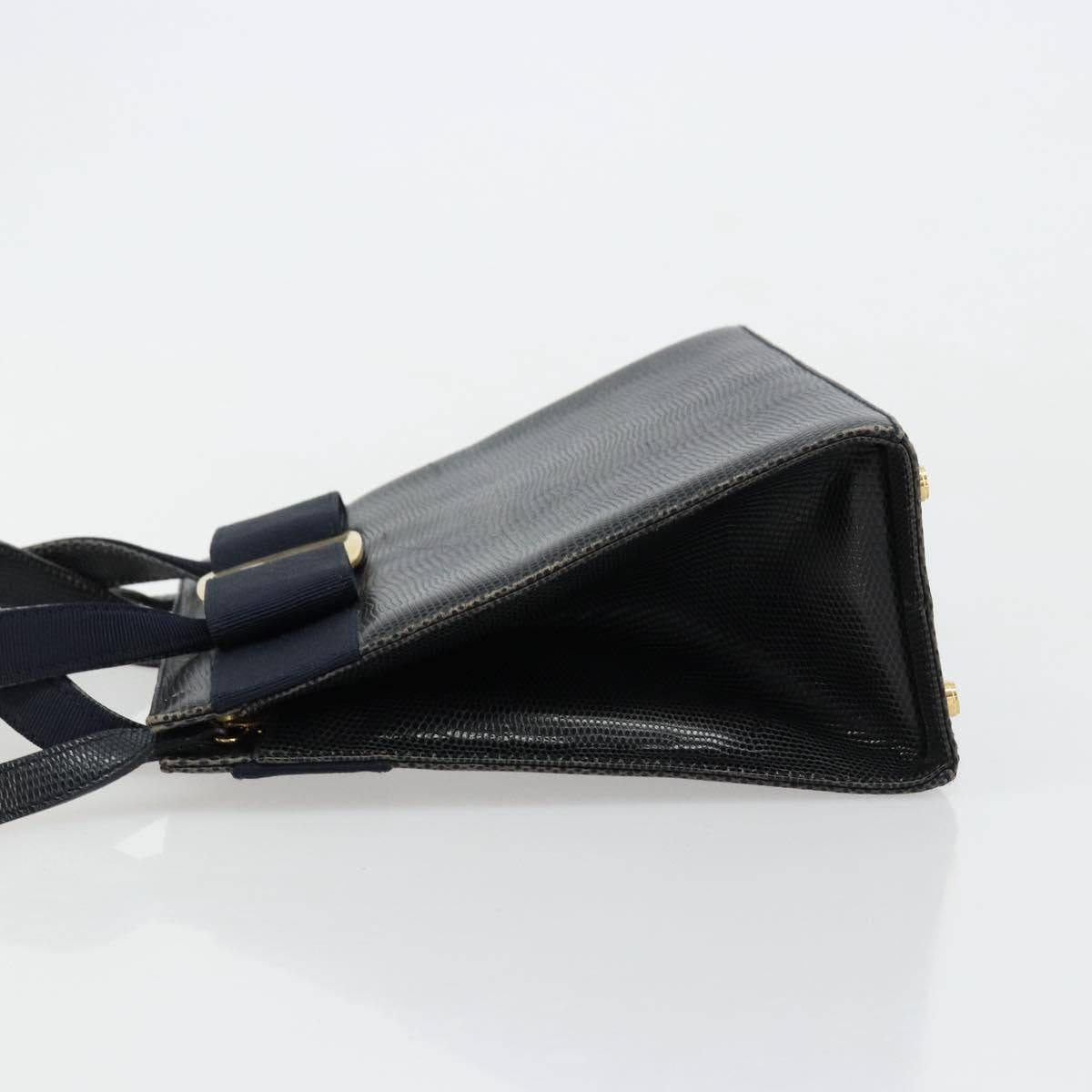 Salvatore Ferragamo Vala Hand Bag Leather 2way Navy Gold Auth ka4752