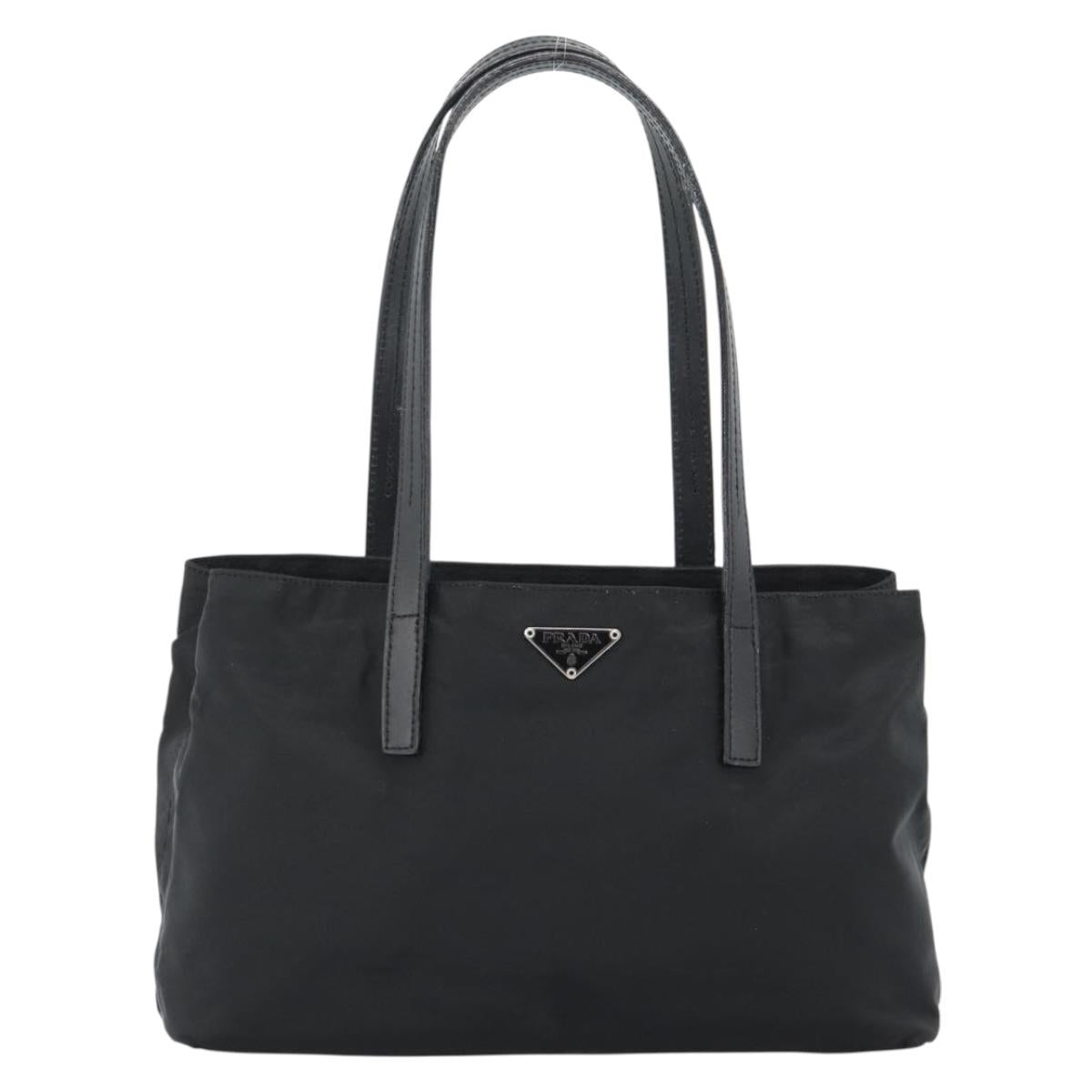PRADA Tote Bag Nylon Leather Black Silver Auth ka4753A
