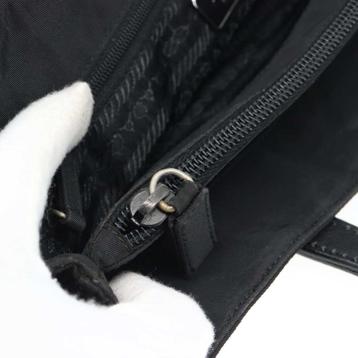 PRADA Tote Bag Nylon Leather Black Silver Auth ka4753A