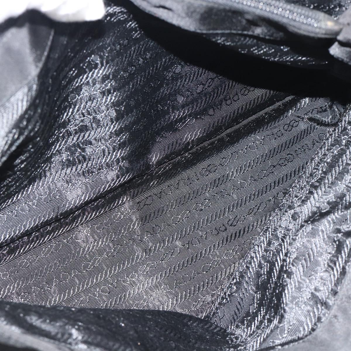 PRADA Tote Bag Nylon Leather Black Silver Auth ka4753A