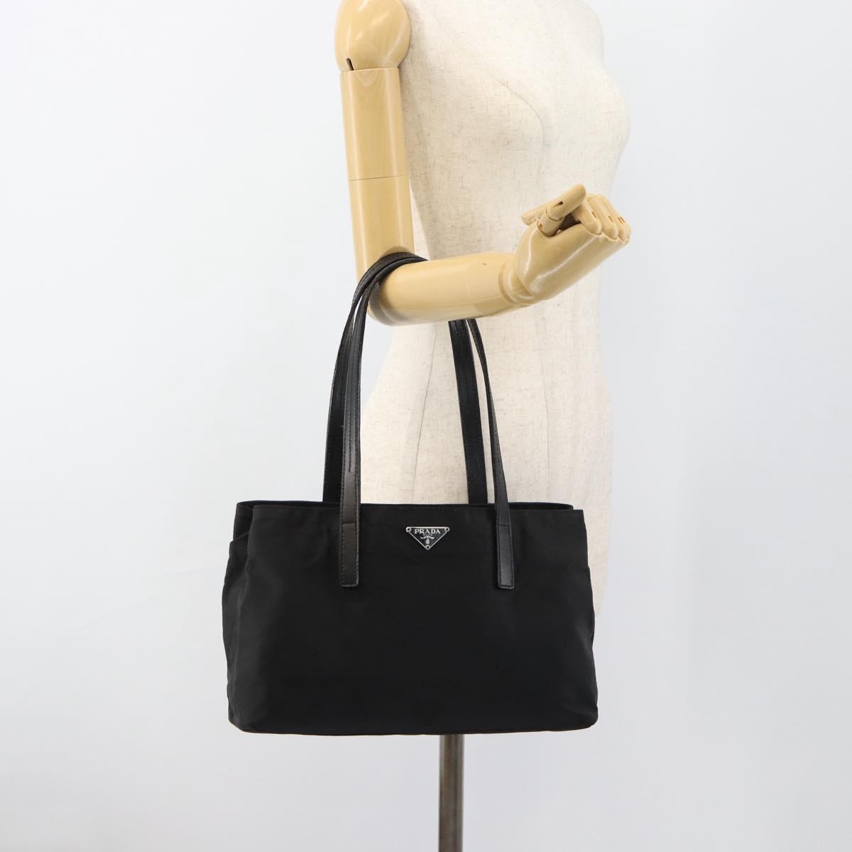 PRADA Tote Bag Nylon Leather Black Silver Auth ka4753A