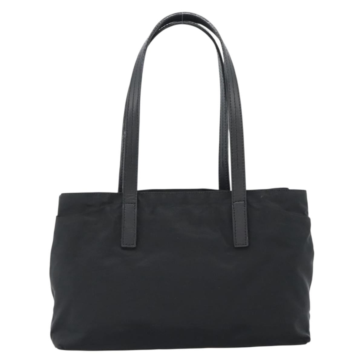 PRADA Tote Bag Nylon Leather Black Silver Auth ka4753A