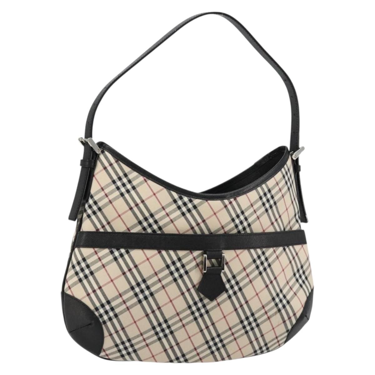 BURBERRY Nova Check Shoulder Bag Canvas Leather Beige Silver Auth ka4754V