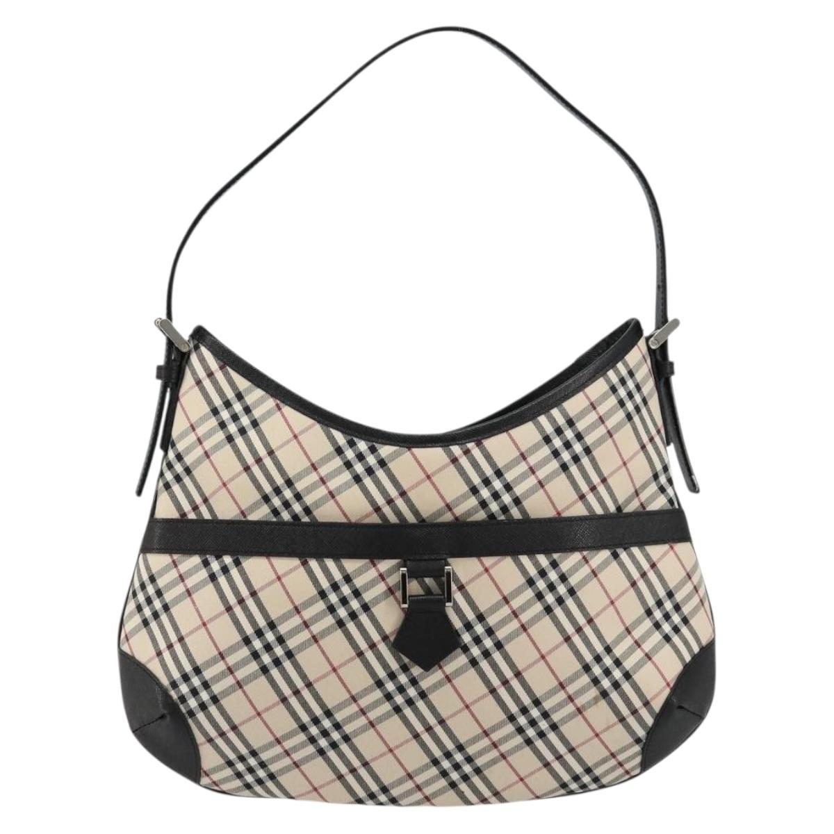 BURBERRY Nova Check Shoulder Bag Canvas Leather Beige Silver Auth ka4754V