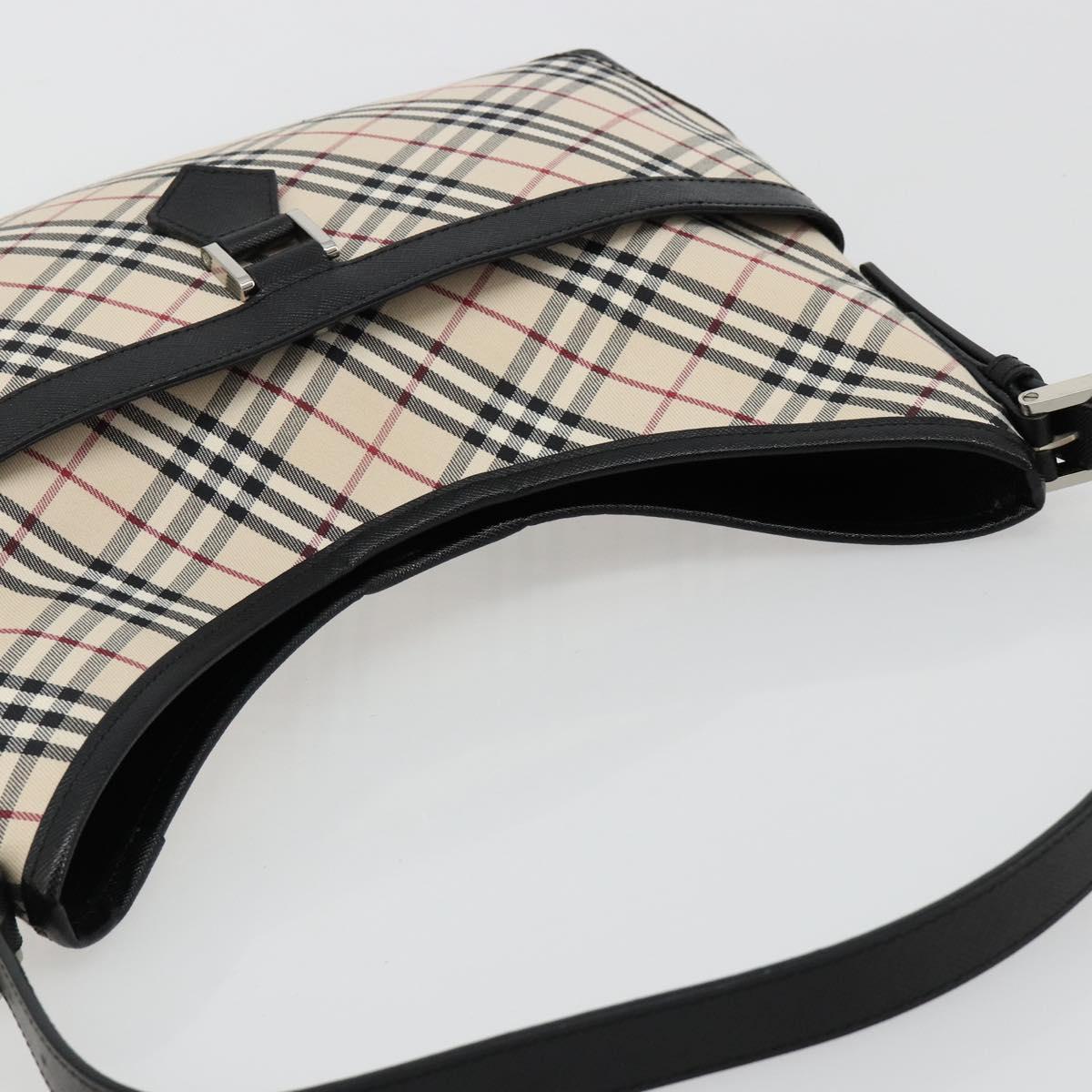 BURBERRY Nova Check Shoulder Bag Canvas Leather Beige Silver Auth ka4754V
